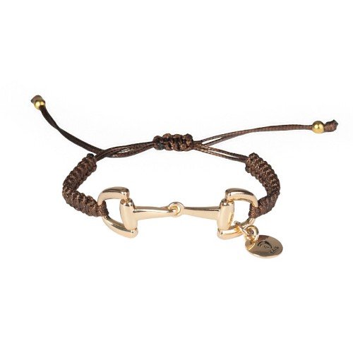 Stijlvolle gevlochten armband met metalen bitje van Horka in bruin goud. Verstelbaar van 16 tot 24 cm met handige schuifknoop. Perfect voor elke paardenliefhebber!

