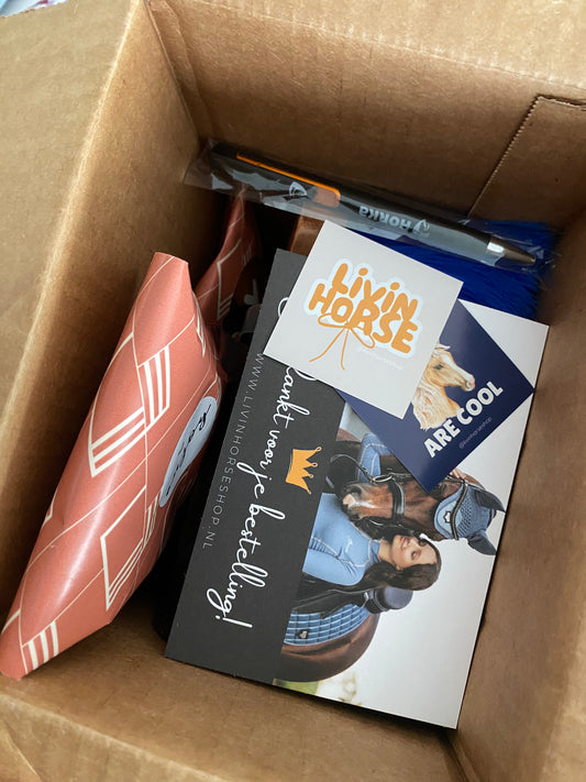 Bespaar 50% met de Too Good To Go Horse Box #5 van Livin Horse Shop! Vol leuke paardenspullen met kleine imperfecties of korte houdbaarheid. Duurzaam en verrassend!
