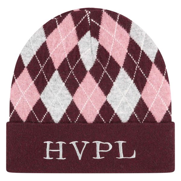 HV Polo Beanie HVP Argyle Dark Berry – Warm, Gebreid & Stijlvol voor Paardrijden