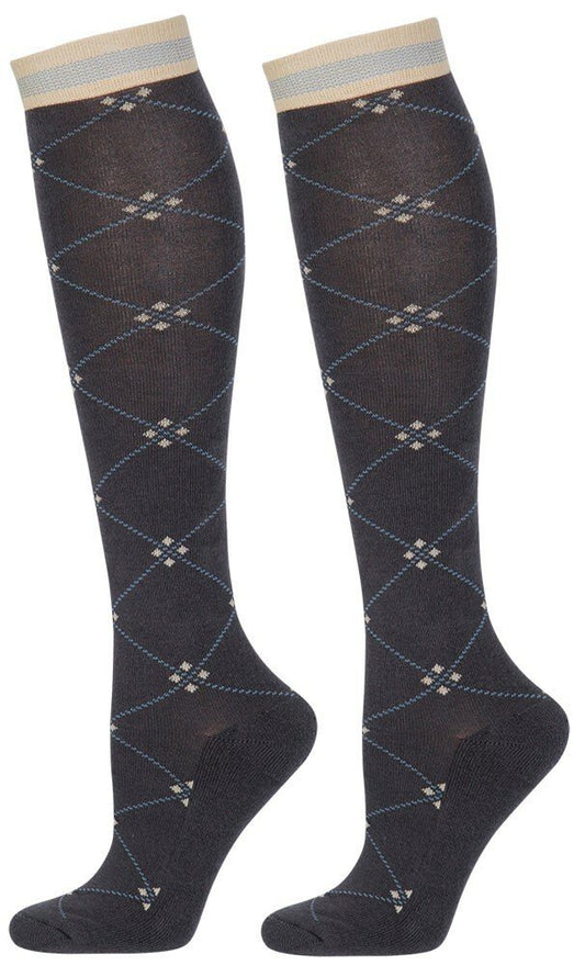 Harry’s Horse Kousen Square Dark Shadow met stijlvol ruitmotief. Comfortabele paardrijsokken van ademende katoenmix voor rijlaarzen.